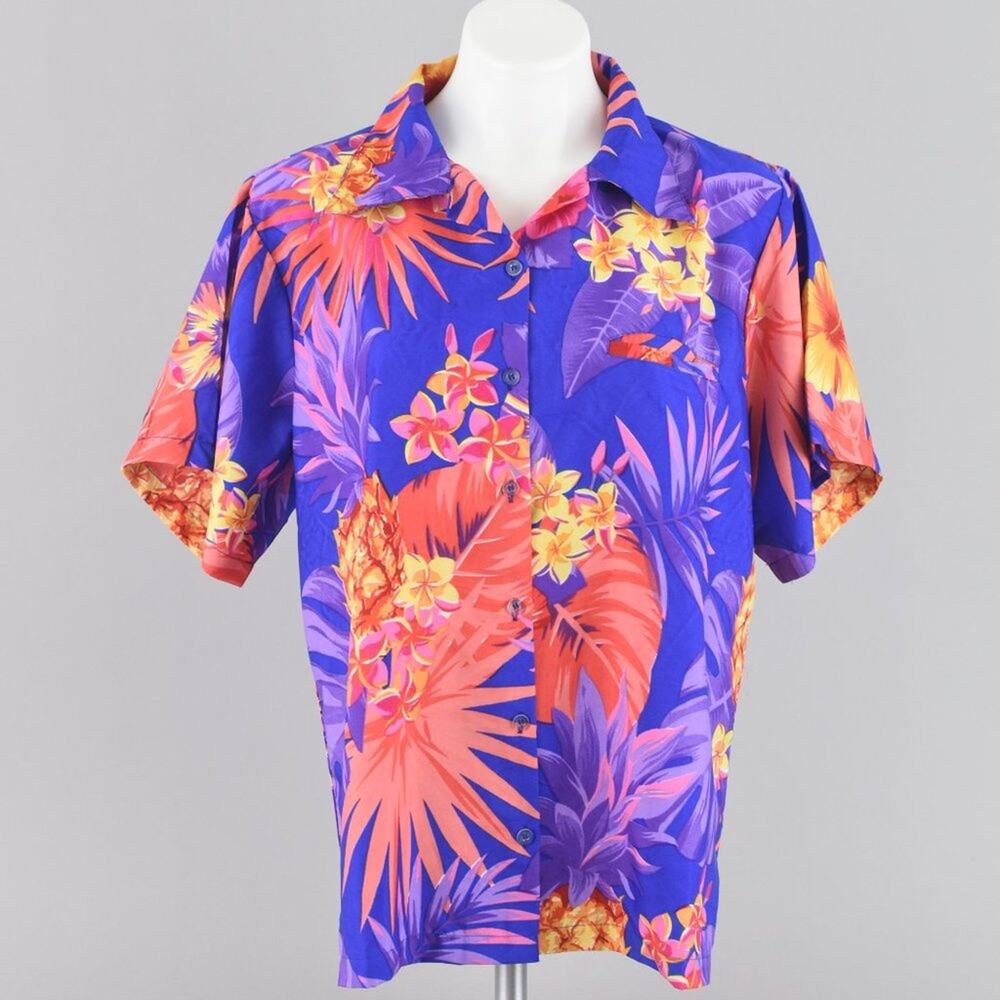 Hawaiian Hibiscus & Pineapples Button Down Shirt XL